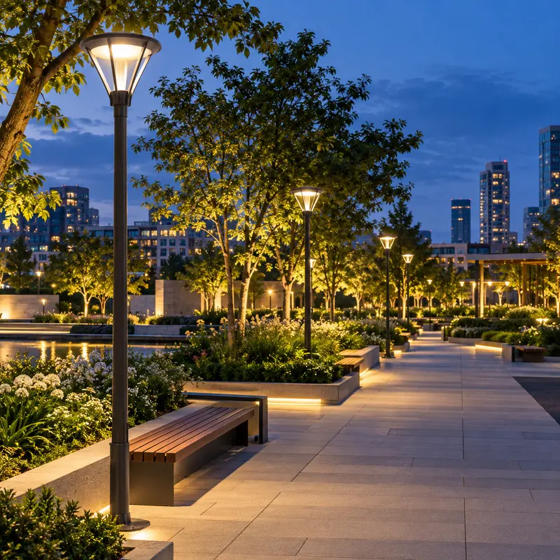 Luminarias LED ornamentales para parques y plazas